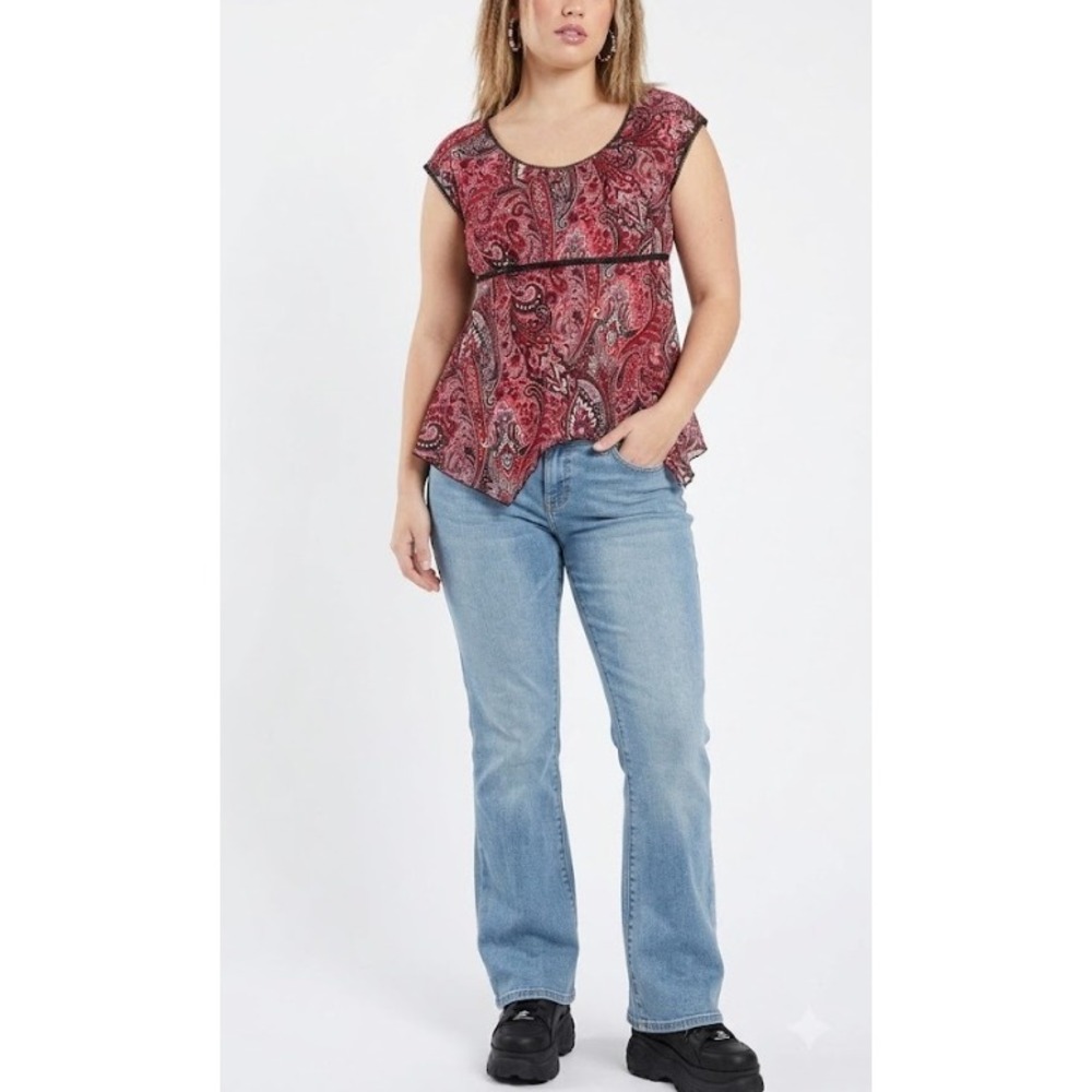 Vintage Fashion Bug Paisley‎ Empire Waist Top XL Red Boho Paisley Y2K Festival